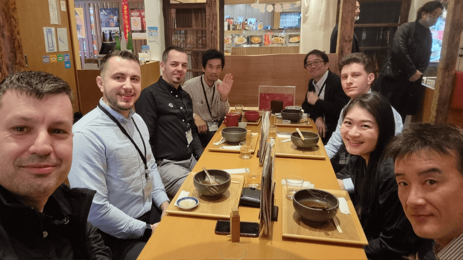 GlobalLogic Romania team members joining colleagues from GlobalLogic Japan for a lunch break during the HiENG client workshop in Tokyo.
