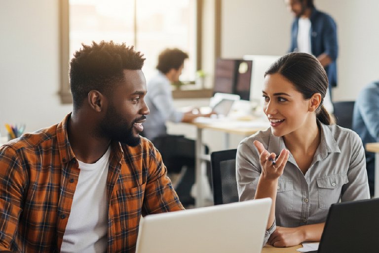 Financial services software engineering team collaborating on cloud modernization, technical debt reduction, and AI-driven development for digital transformation in a modern office setting.