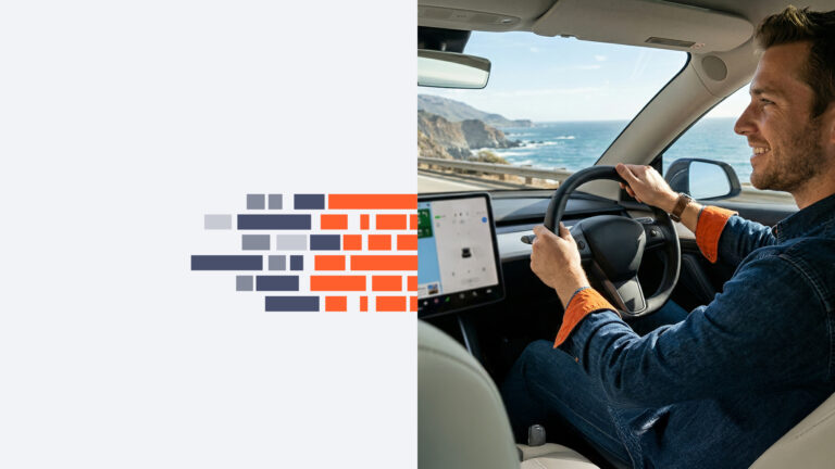 Driver using AI voice navigation assistant in a connected vehicle developed by a mobility AI solutions provider.