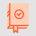 Orange certificate icon with a checkmark seal and ribbon, representing approved or completed status.