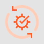 Orange gear with a checkmark inside and circular arrows, symbolizing completed maintenance or settings update.