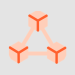 Three peach-colored cubes connected at their corners to form a triangle, representing a network.